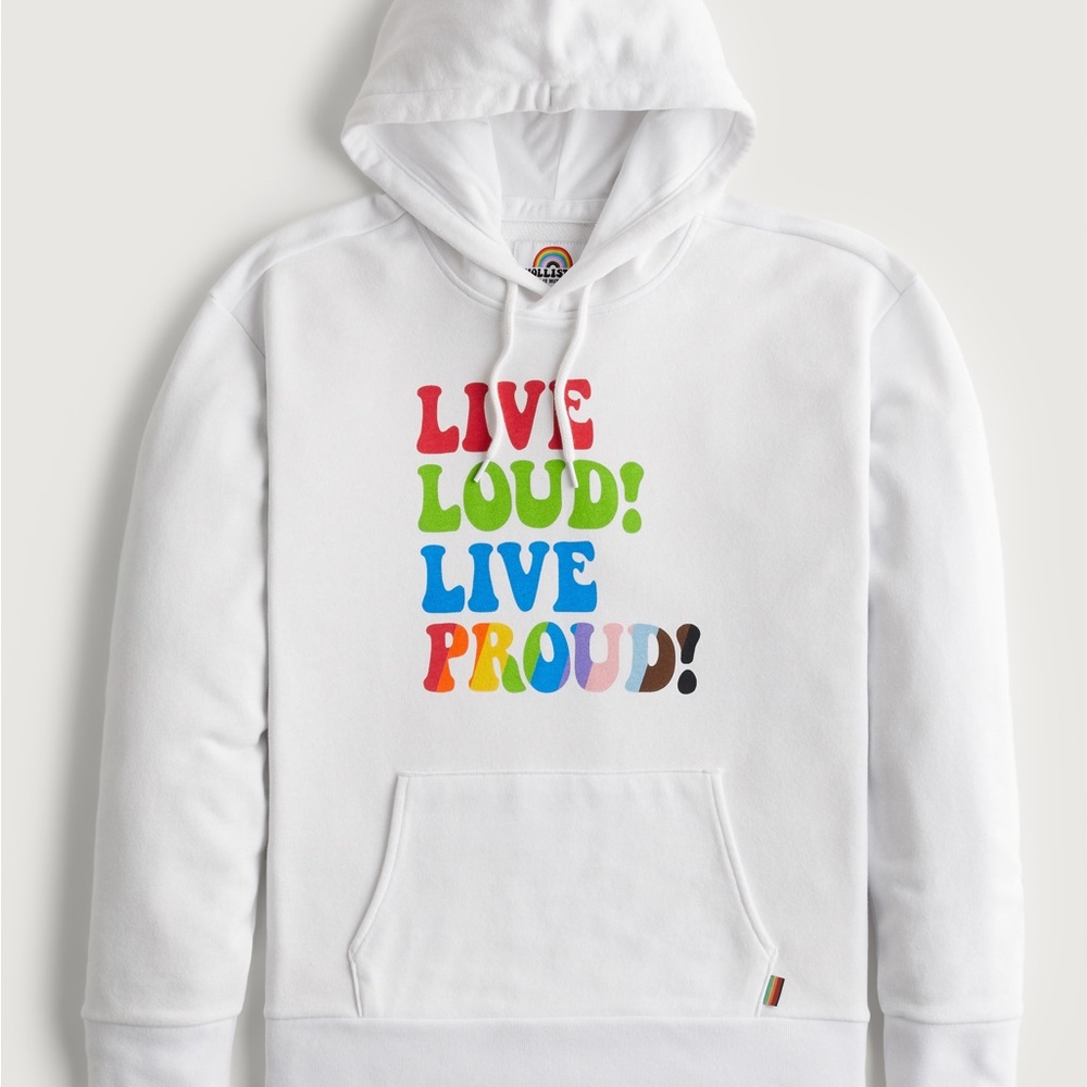 NWT Hollister Pride Relaxed Terry Fabric Graphic Hoodie Size Large in White